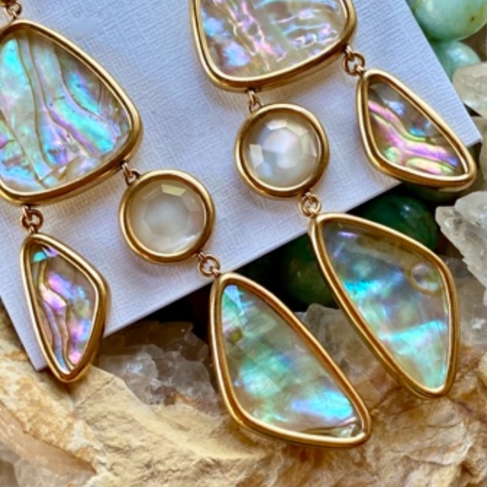 πΊπHPππΊ NWT Kendra Scott Margot Gold Abalone Statement Earrings - Picture 6 of 14